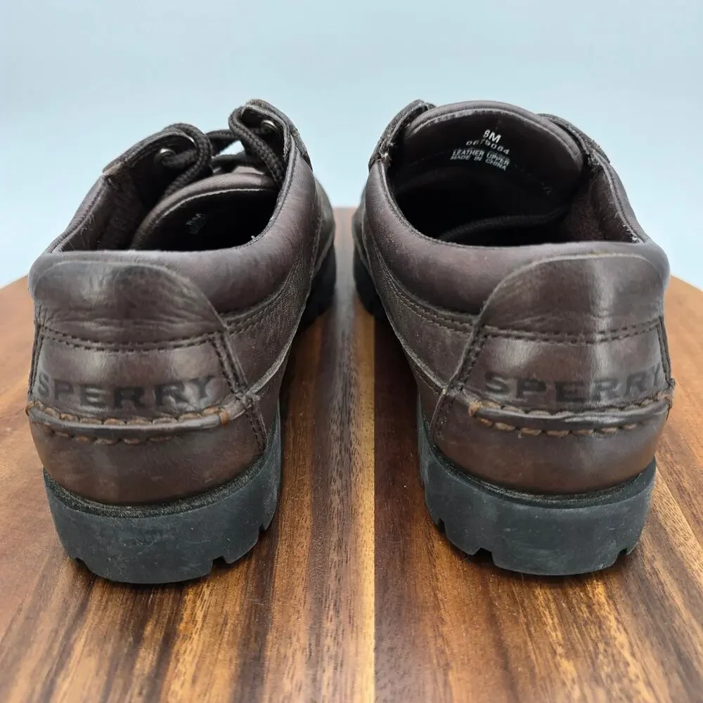 Sperry Boat Shoes Men's 8 M Brown Leather 3-Eye Lug Deck Outdoor Moccasin Low